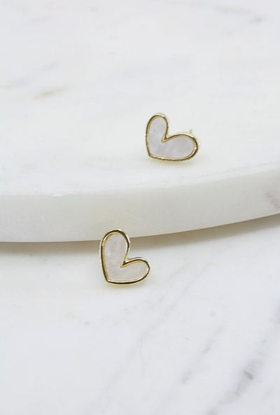 White and Gold Heart Earrings