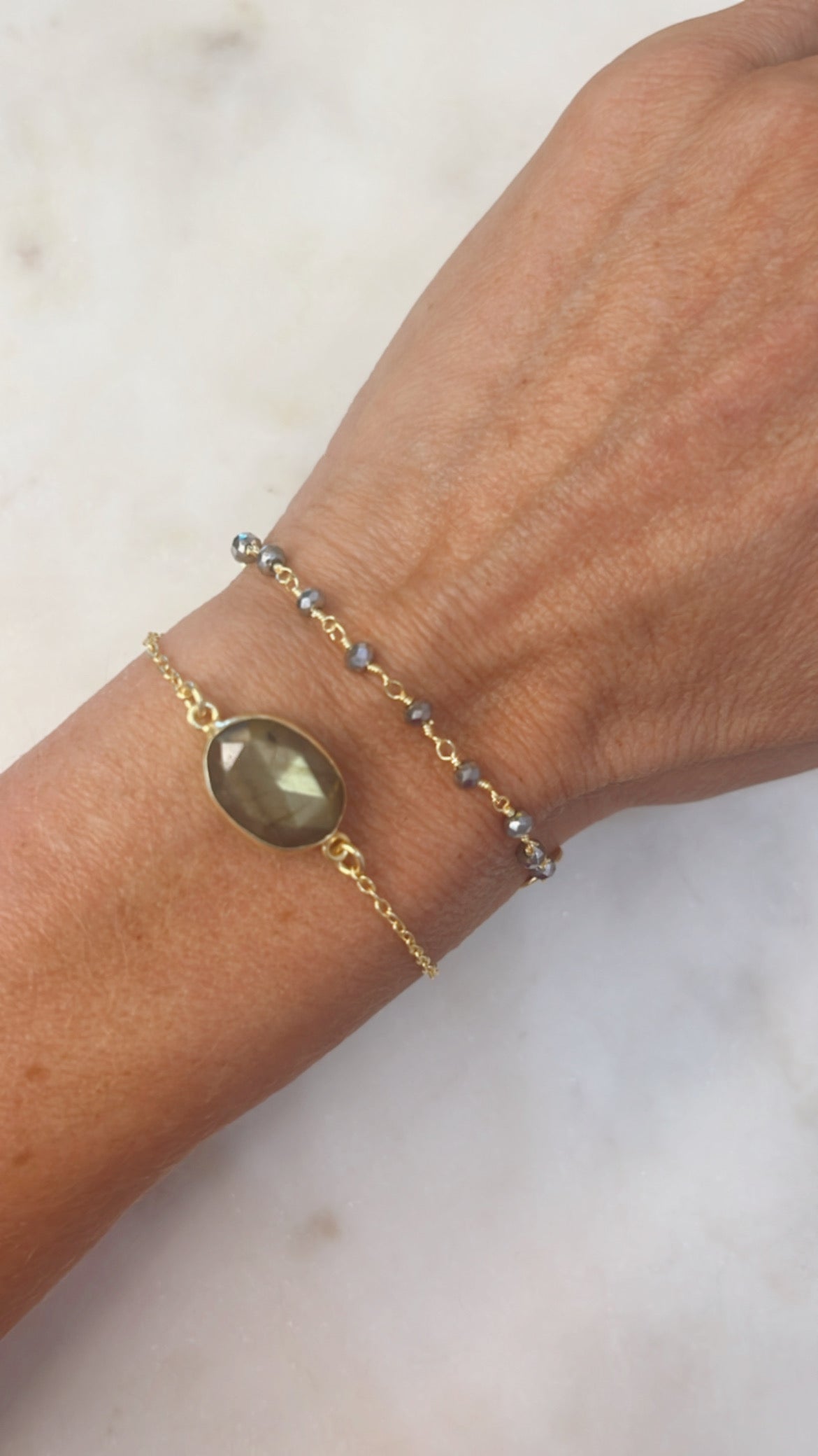 Gold and Pyrite Bracelet with Labradorite