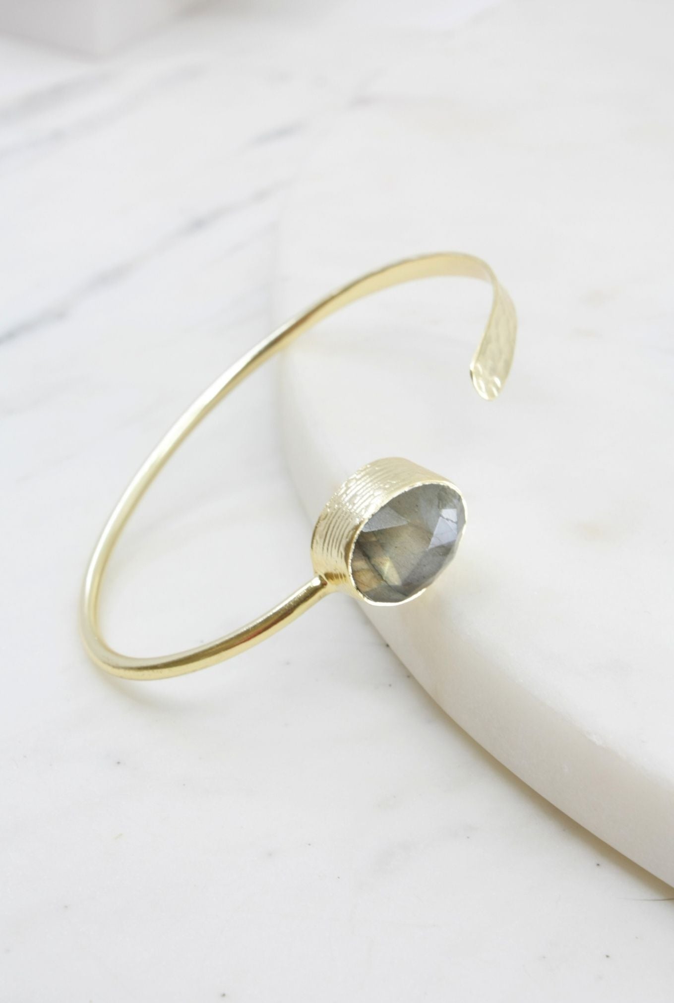 Gold Cuff Bracelet with Labradorite Accent Stone