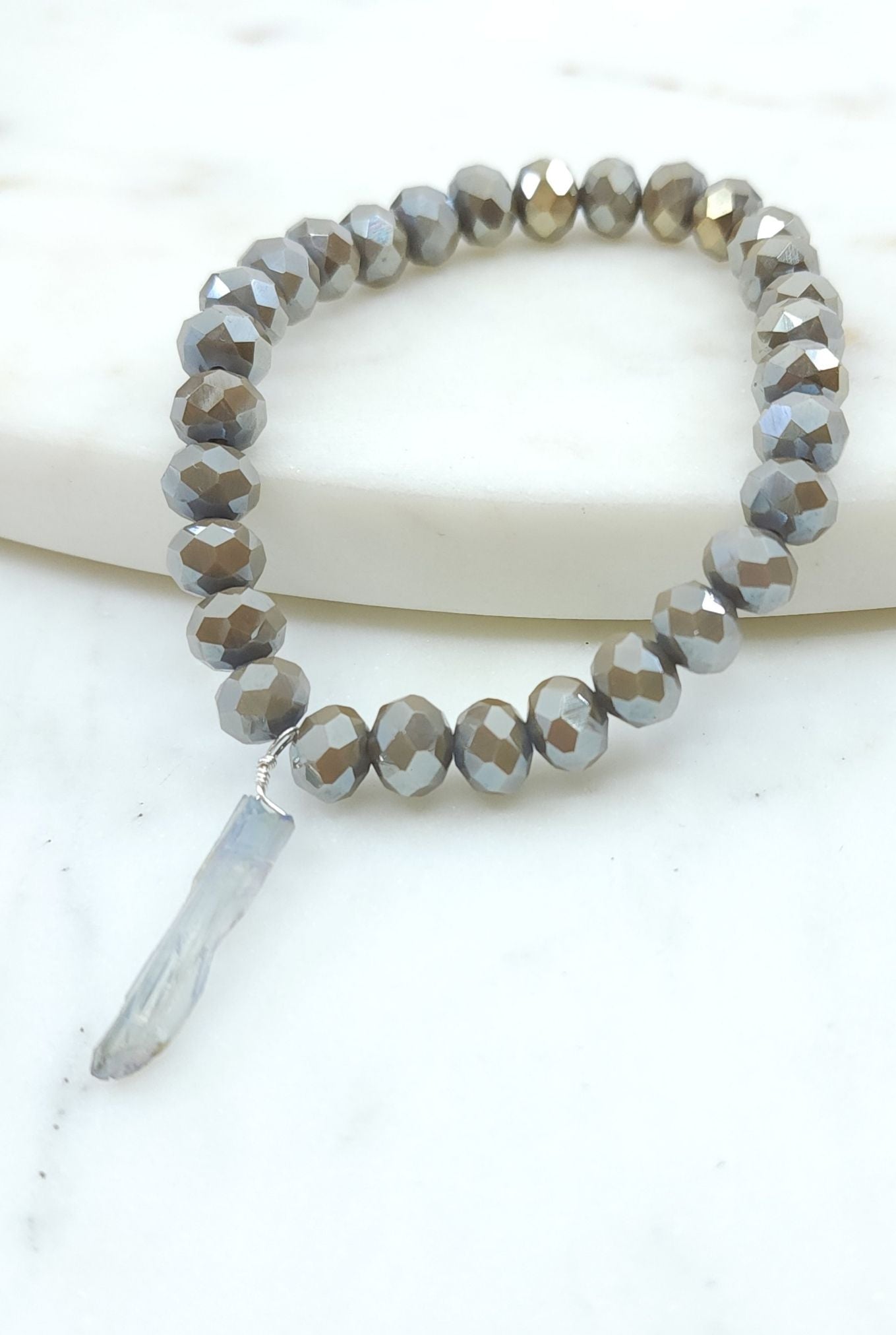 Taupe Bracelet with Grey Titanium Quartz Crystal in Sterling Silver