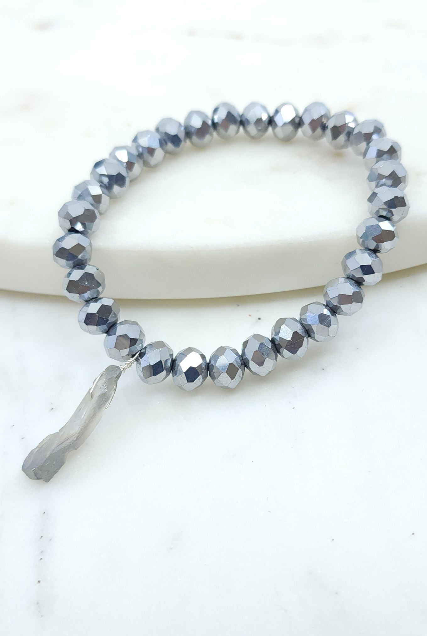 Disco Silver Bracelet with Grey Titanium Quartz Crystal in Sterling Silver