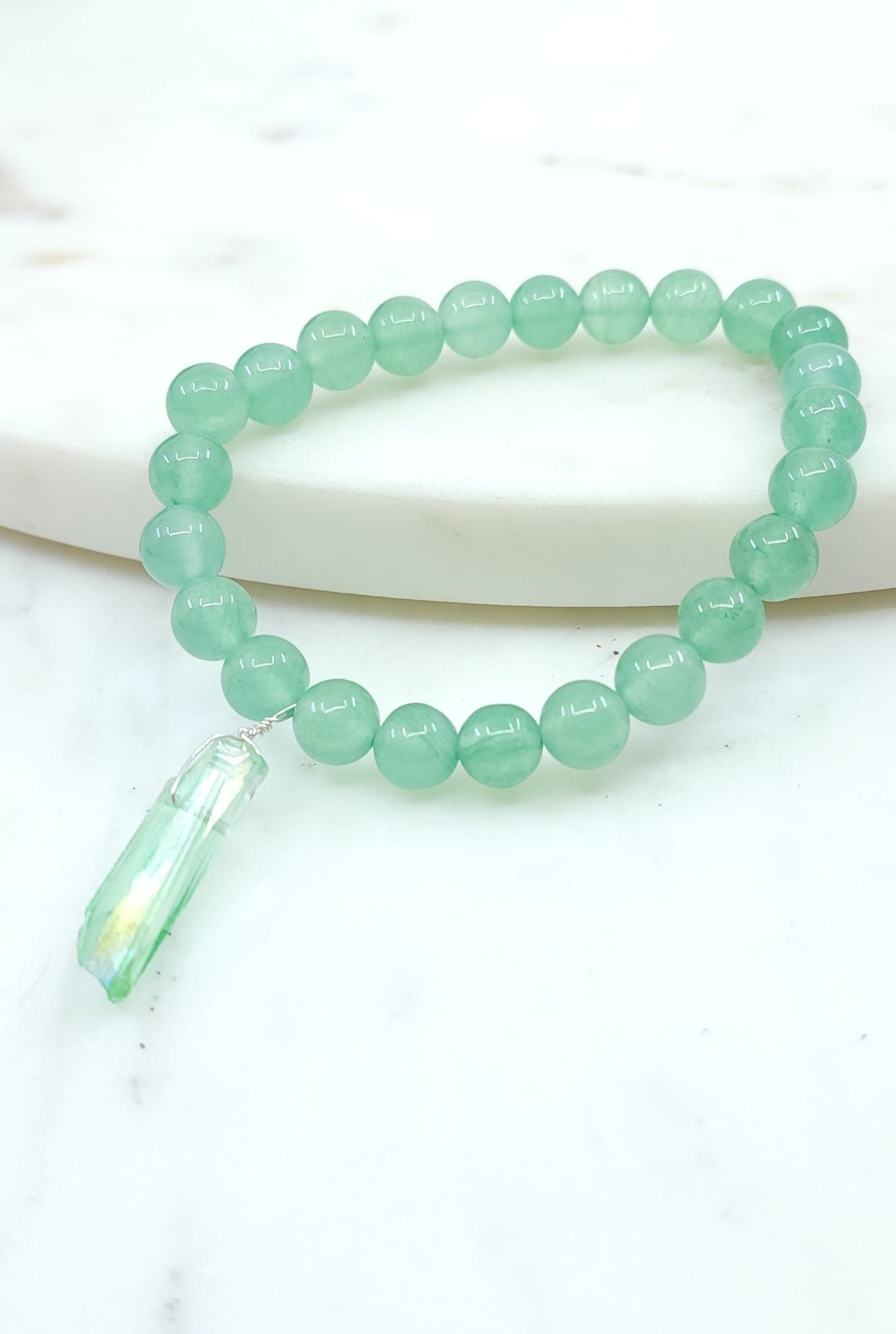 Green Agate Bracelet with Green Quartz Stone