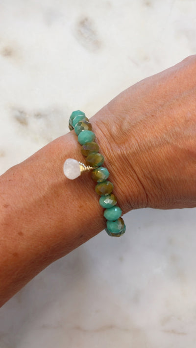 Green and Gold Bracelet with Moonstone