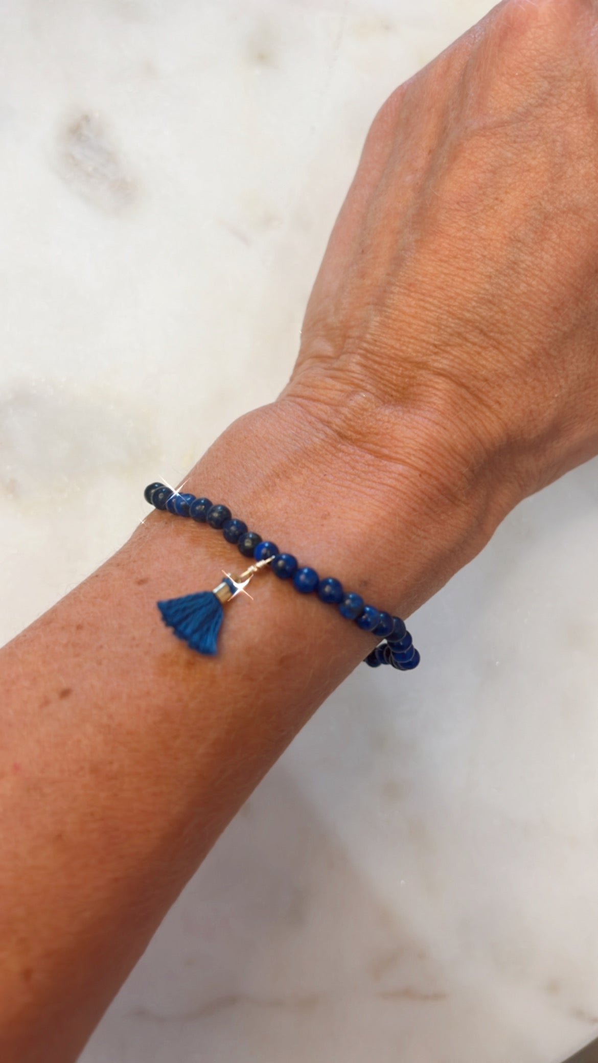 Lapis Lazuli Bracelet with Blue Fan in Gold
