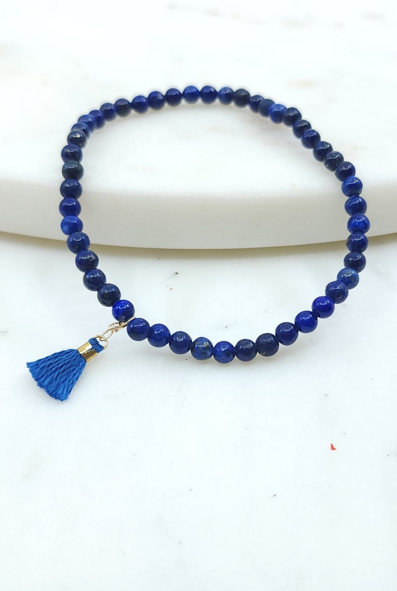 Lapis Lazuli Bracelet with Blue Fan in Gold