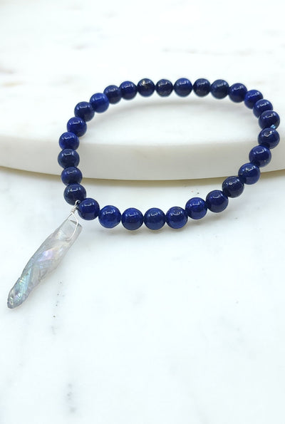 Lapis Lazuli Bracelet with Grey Titanium Quartz Crystal