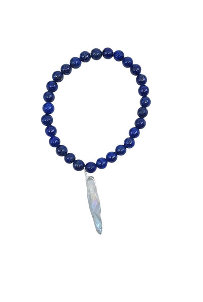 Lapis Lazuli Bracelet with Grey Titanium Quartz Crystal