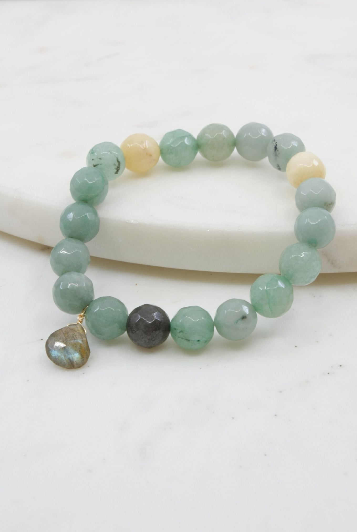 Moss Agate Bracelet with Labradorite in Gold