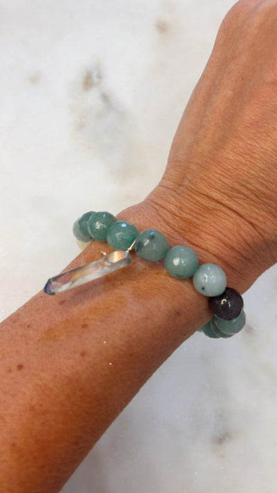 Moss Agate Bracelet with Grey Titanium Quartz in Gold