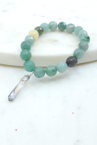 Moss Agate Bracelet with Grey Titanium Quartz in Gold