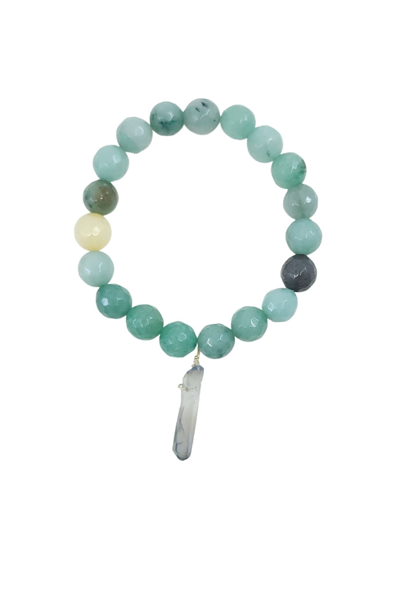 Moss Agate Bracelet with Grey Titanium Quartz in Gold