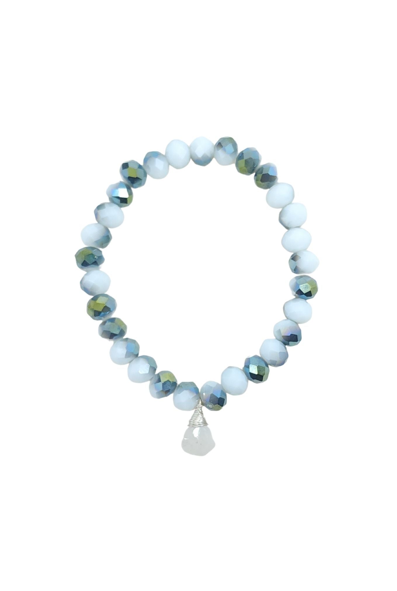 White and Blue Green Bracelet with Moonstone