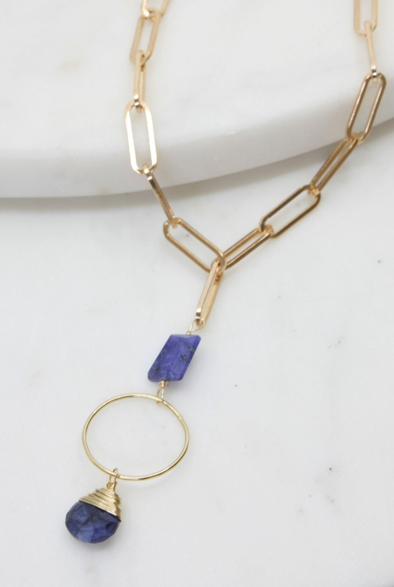 Paperclip Necklace with Sapphire Hoop Accent