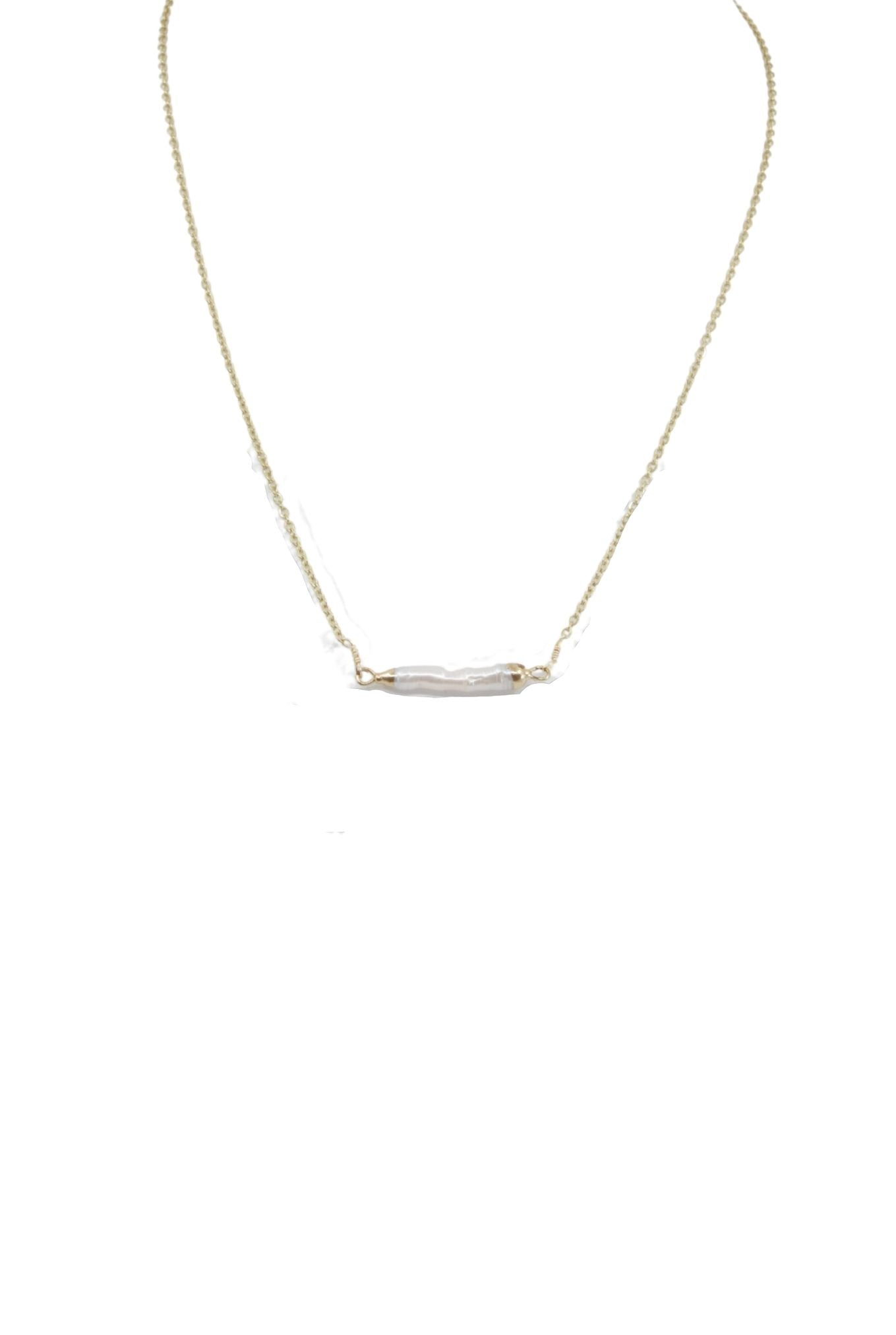 Baroque Bar Pearl Charm Necklace in Gold