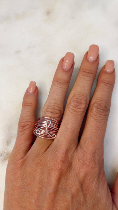 Marcia Rose Gold Wire Wrap Ring with Silver Breast Cancer Ribbon