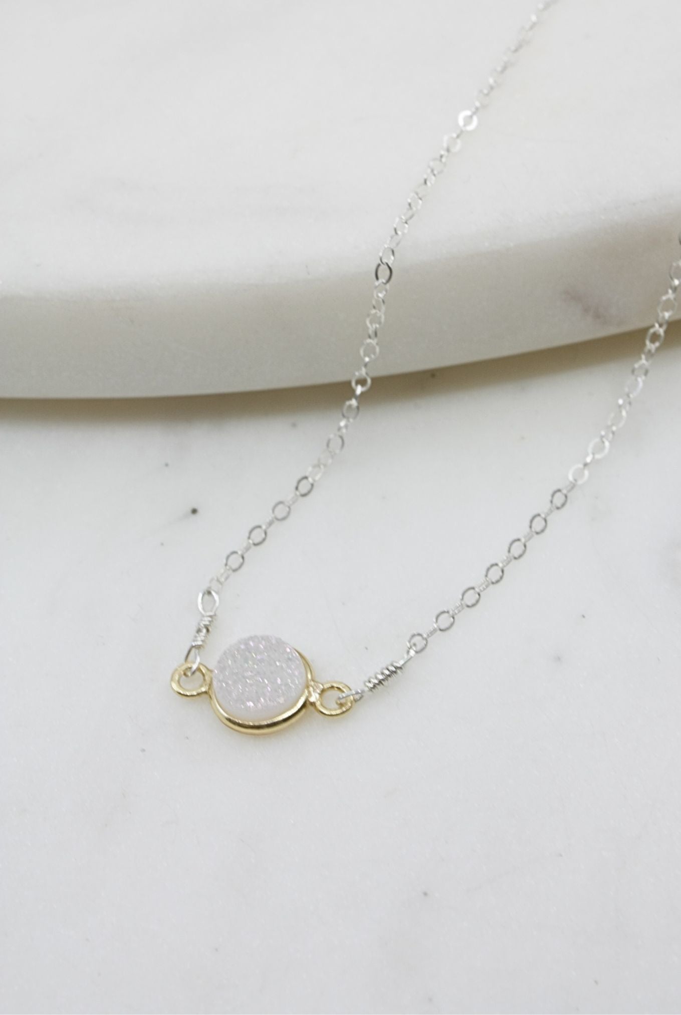 Mrs. Parker Necklace in White Druzy