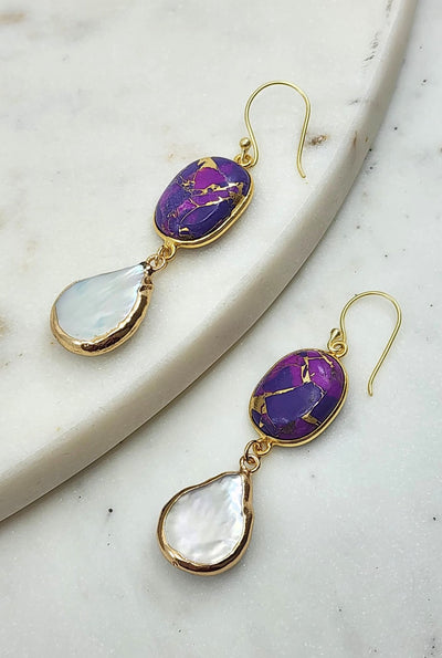 Rome Earring in Purple Mojave and Pearl