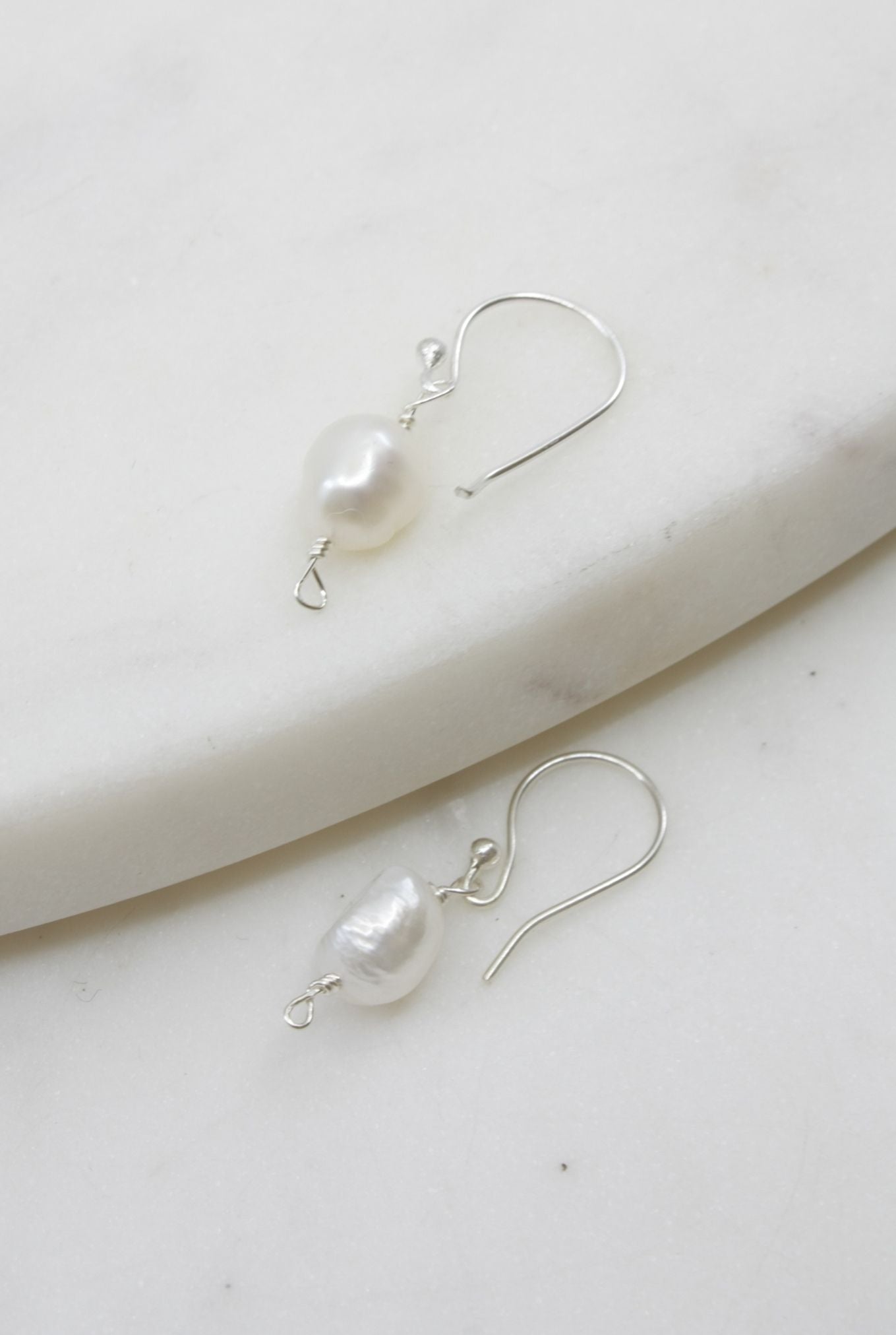 Wire Wrapped Drop Pearl Earrings