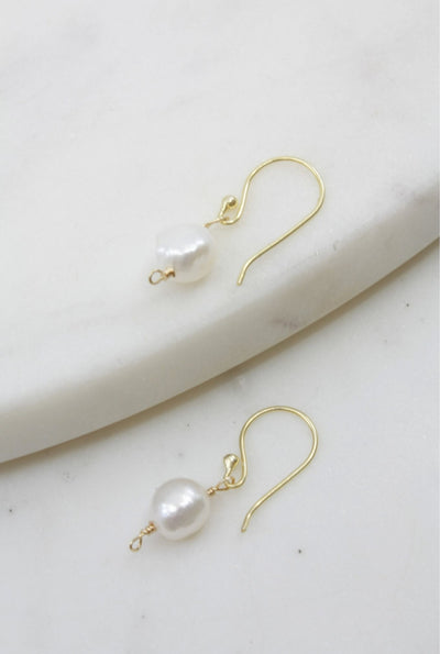 Wire Wrapped Drop Pearl Earrings