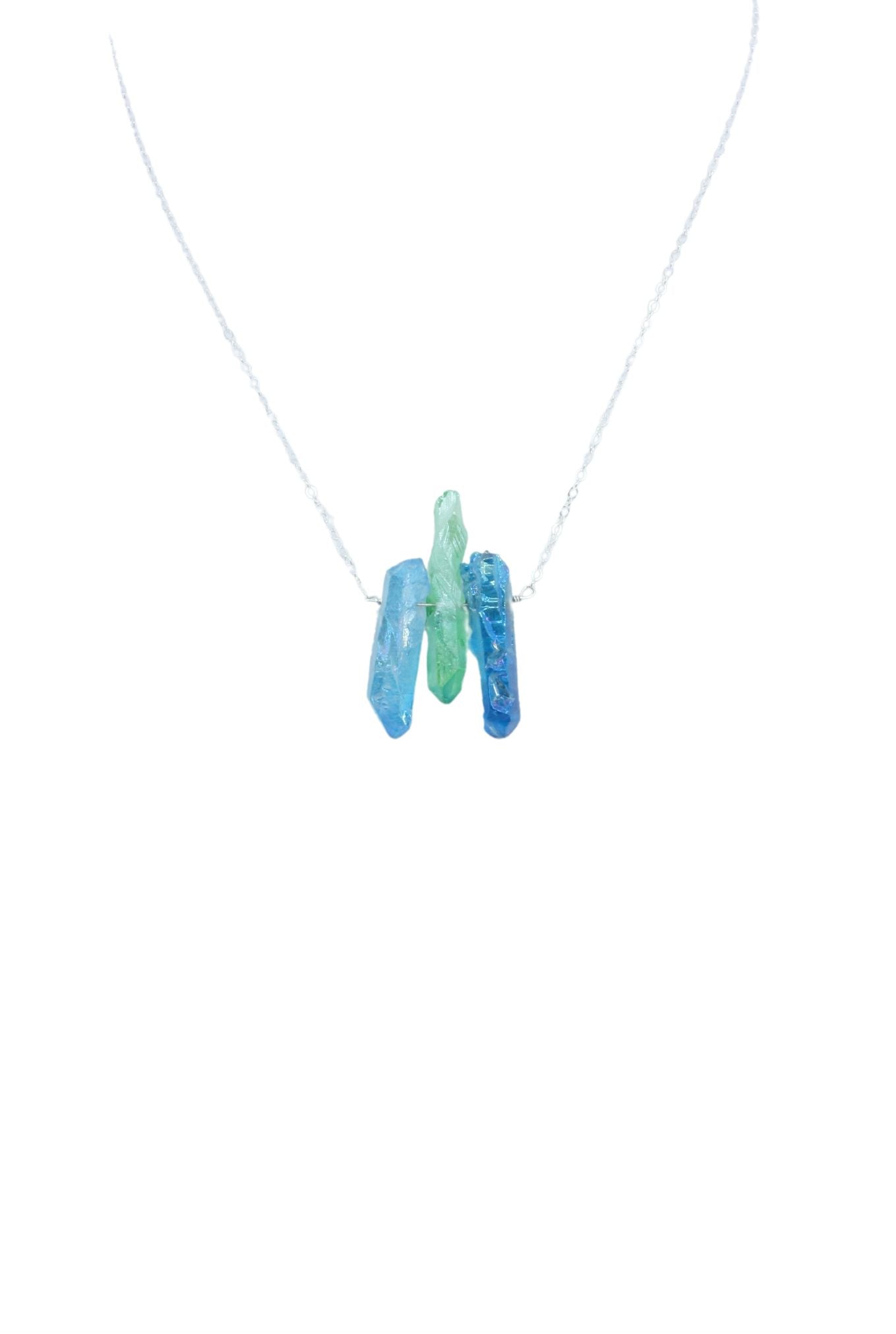 Necklace in Silver with Blue and Green Titanium Quartz