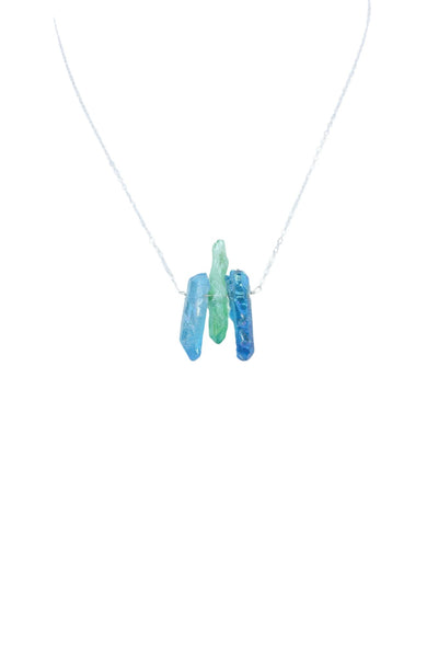 Necklace in Silver with Blue and Green Titanium Quartz