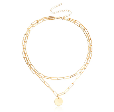Gold Double Paperclip Chain Necklace with round accent