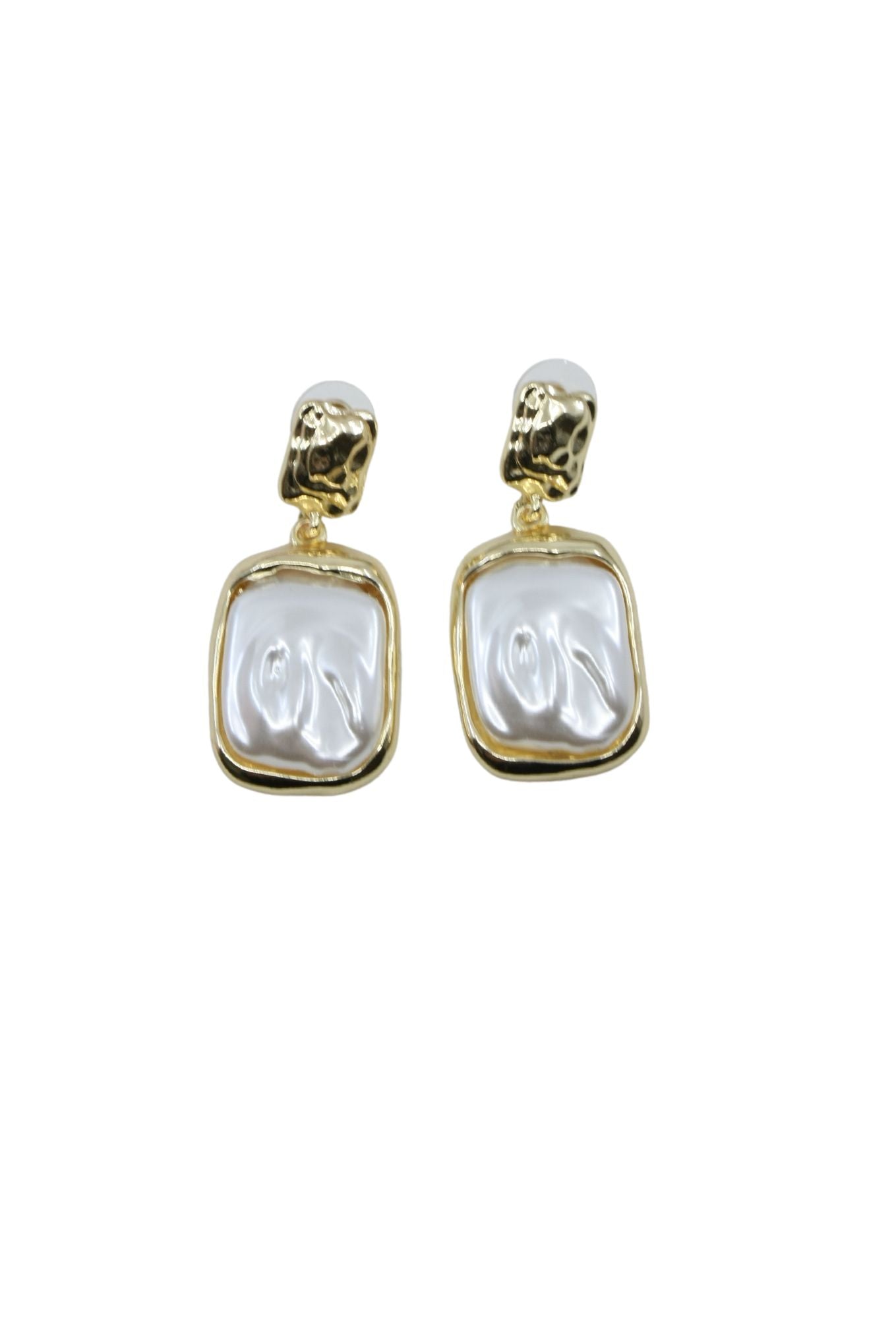 Large Square Pearl Earrings in Gold