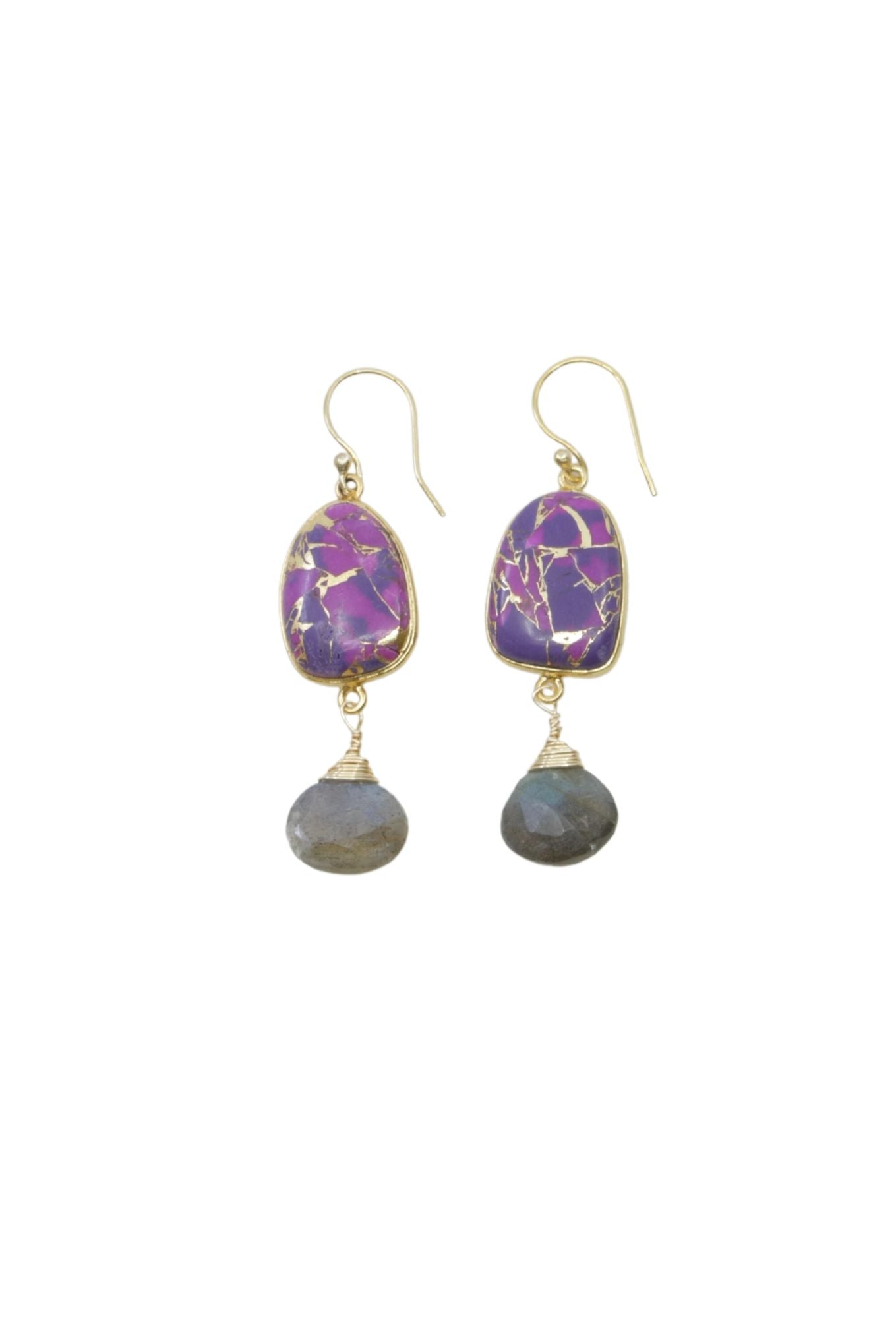 Victoria Earrings in Purple Turquoise Mojave and Labradorite in Gold
