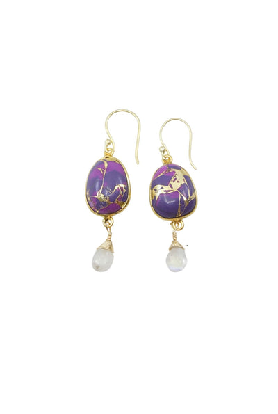 Victoria Earrings in Purple Turquoise Mojave and Moonstone in Gold