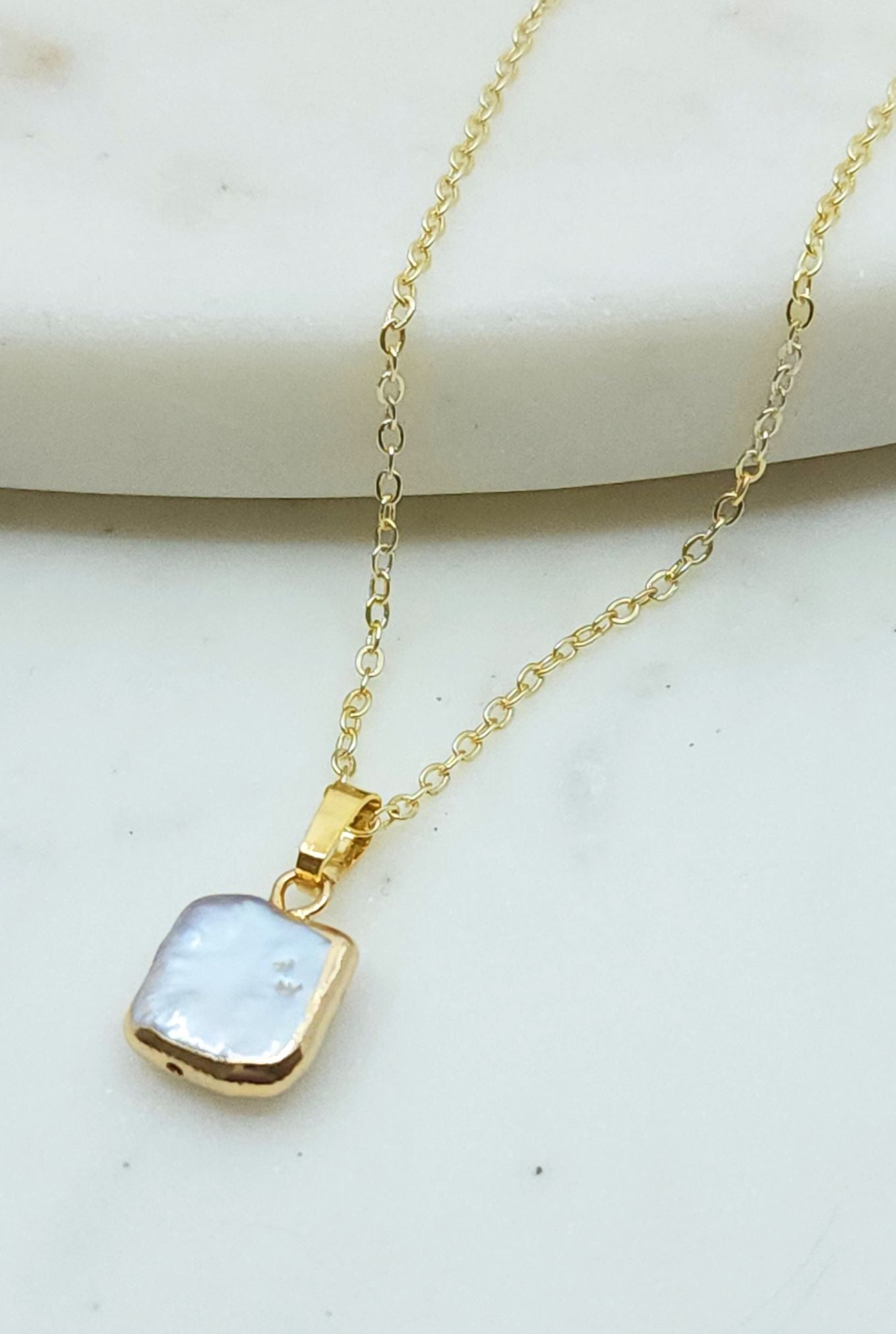 Square Freshwater Pearl Pendant in Gold