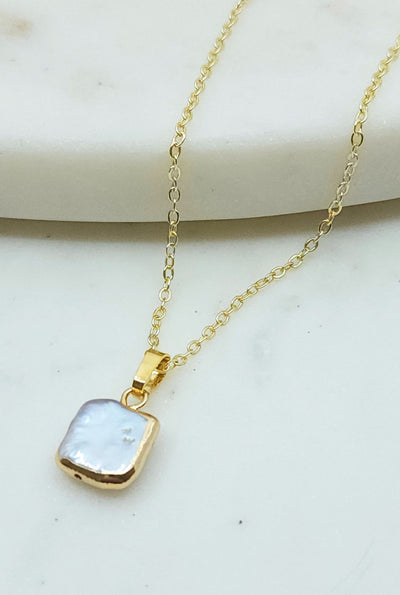 Square Freshwater Pearl Pendant Necklace