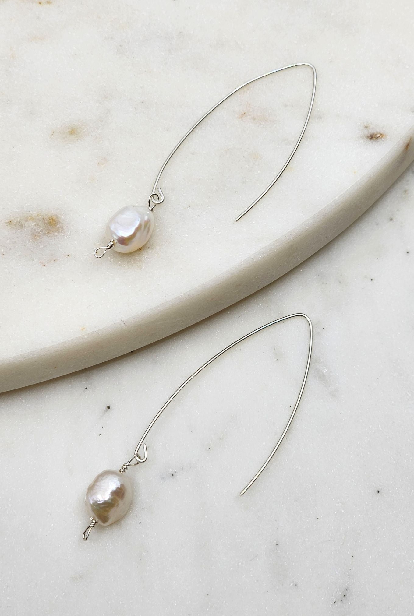 Jill Long Wire Drop Pearl Earrings