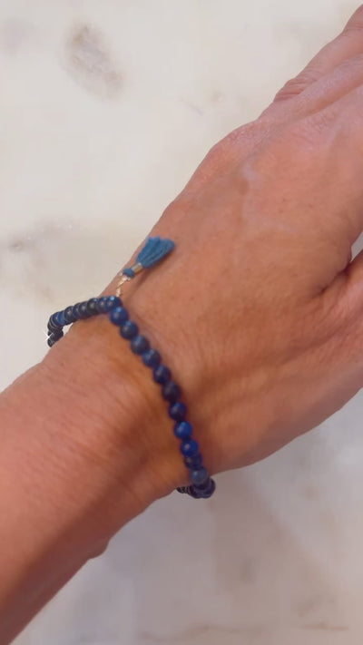 Lapis Lazuli Bracelet with Blue Fan in Gold