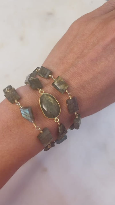 Hana Wrap Bracelet/Necklace in Labradorite - Chunky Stone