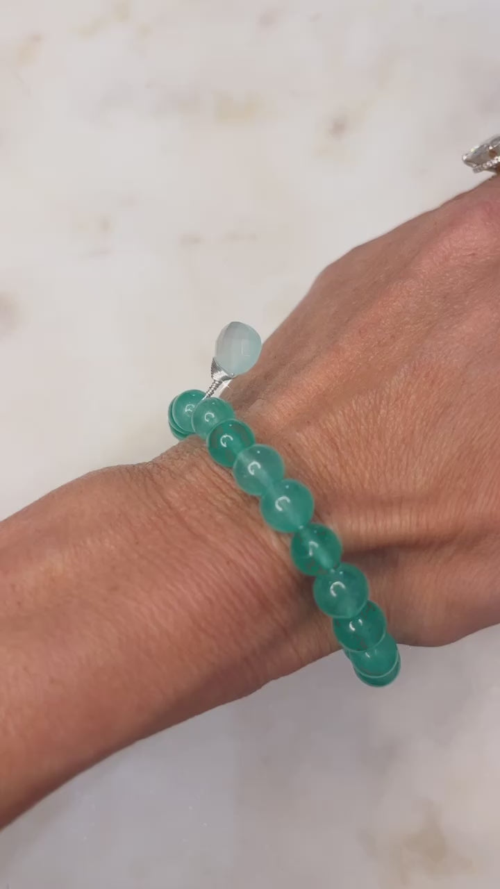 Amazonite Bracelet with Chalcedony Hand-Wrapped in Silver