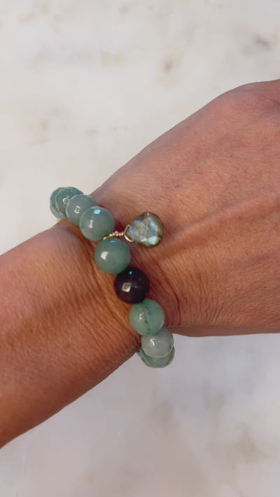 Moss Agate Bracelet with Labradorite in Gold