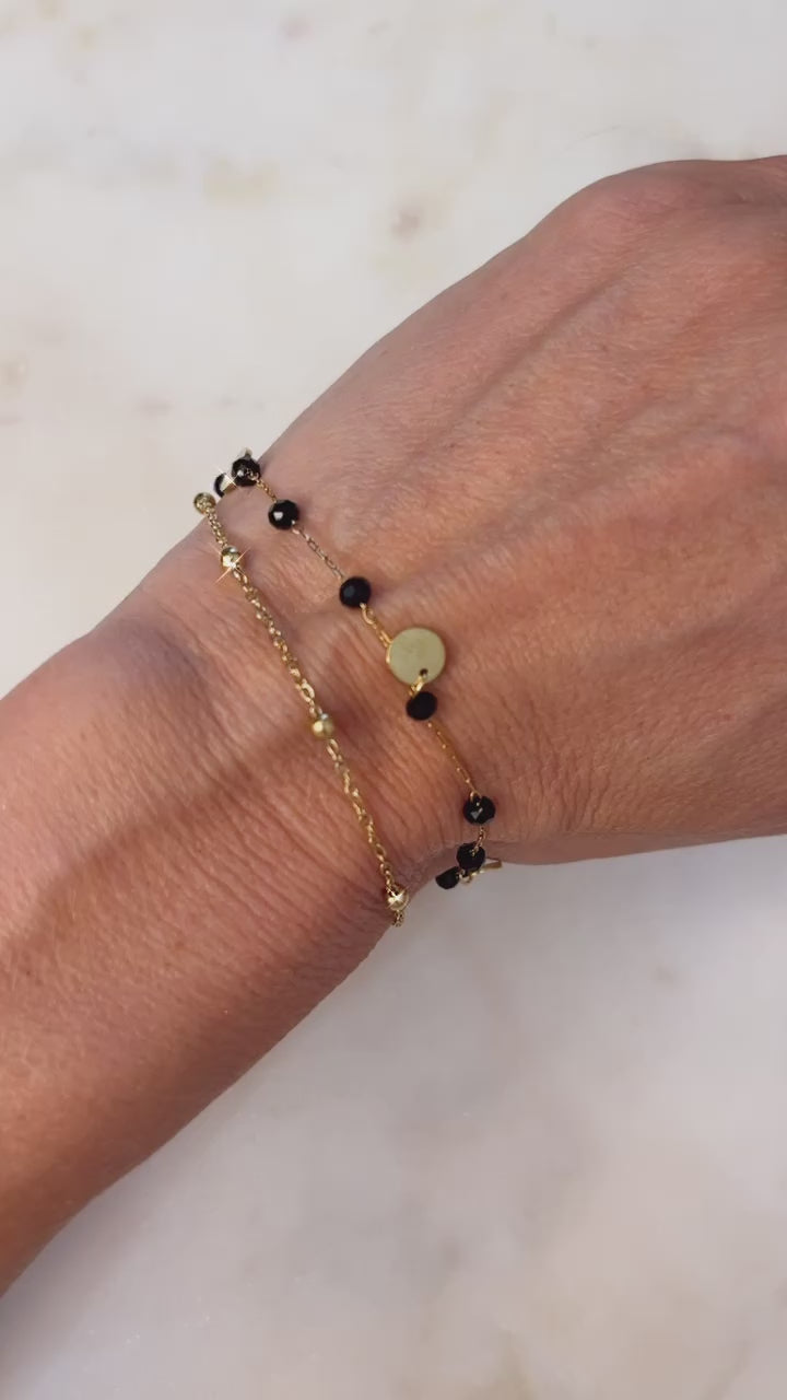 Gold and Black Crystal Layered Bracelet with Gold Accents