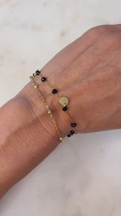 Gold and Black Crystal Layered Bracelet with Gold Accents