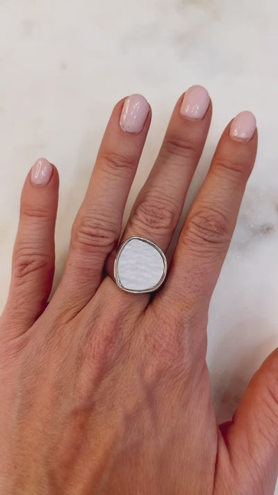Silver Pearlized Stone Adjustable Ring