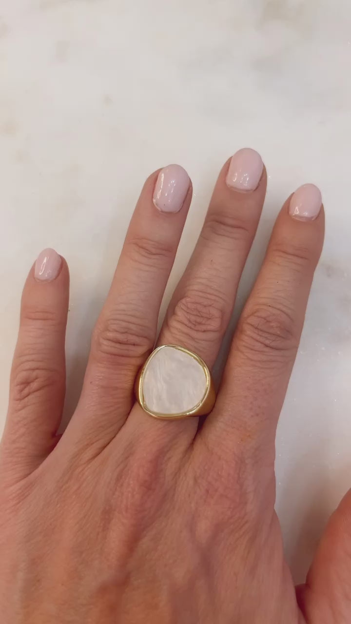 Gold Pearlized Stone Adjustable Ring