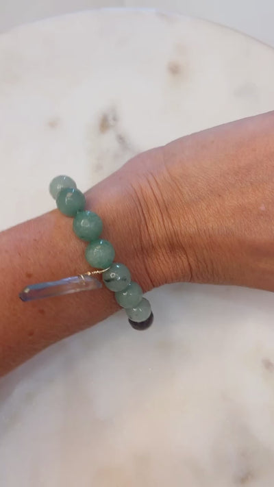 Moss Agate Bracelet with Grey Titanium Quartz in Gold