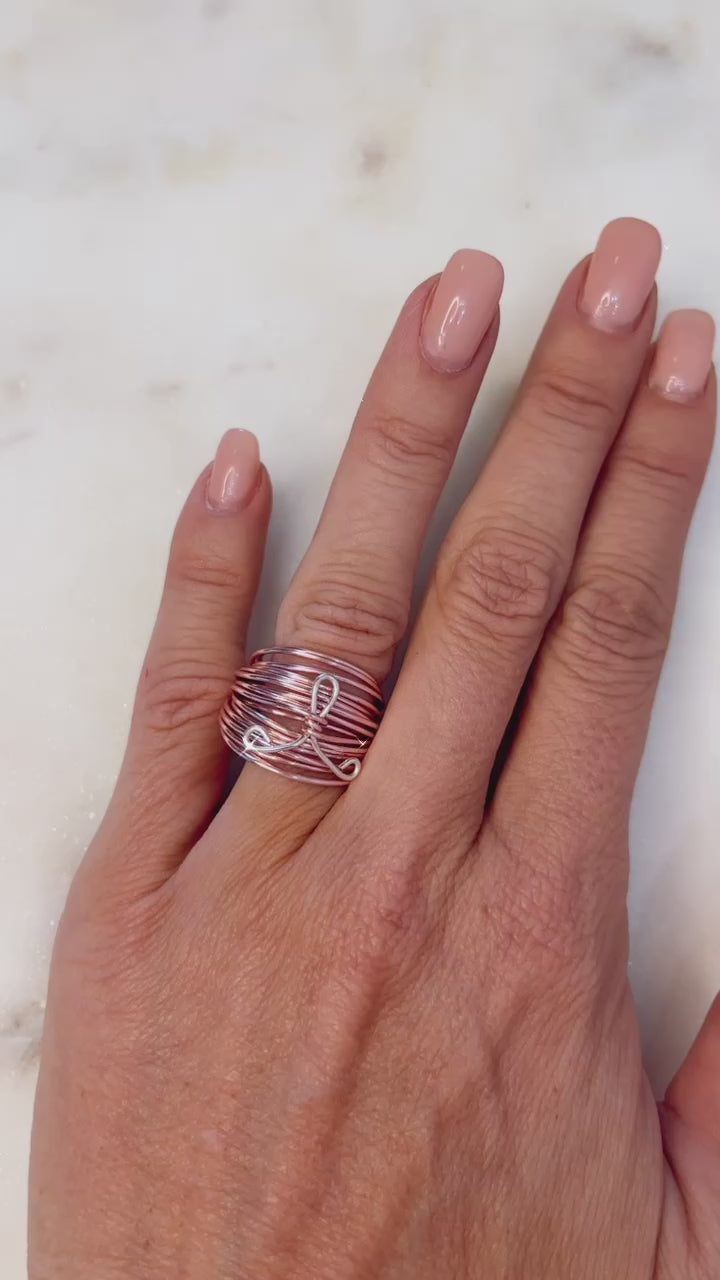 Marcia Rose Gold Wire Wrap Ring with Silver Breast Cancer Ribbon