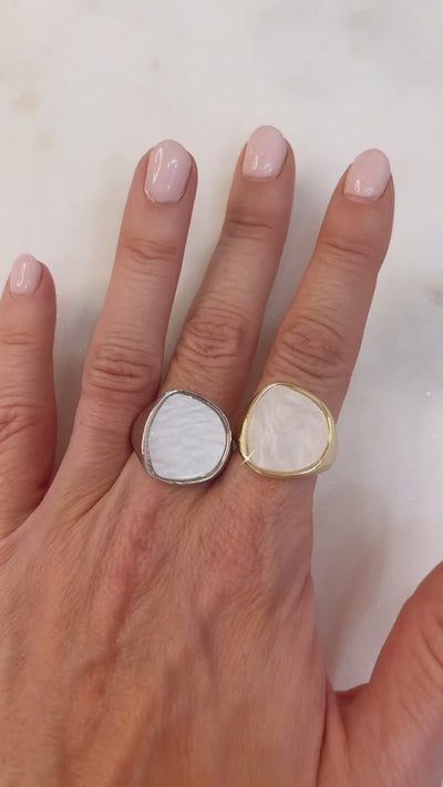 Gold Pearlized Stone Adjustable Ring