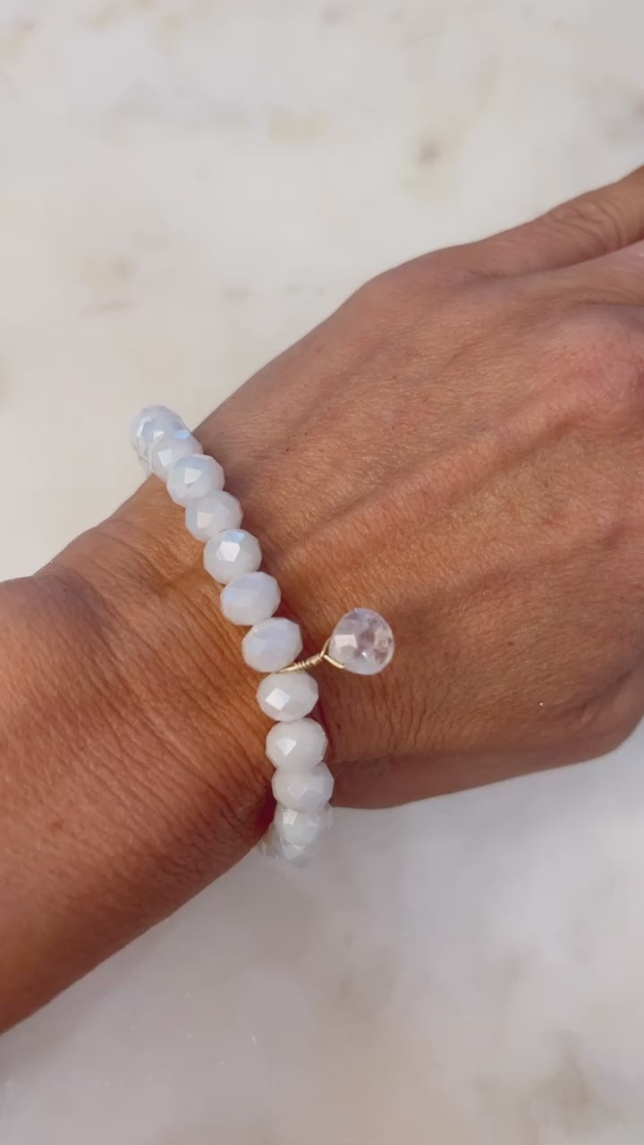 White Crystal Bracelet with Moonstone in Gold