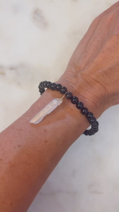 Midnight Blue Goldstone Bracelet with White Titanium Quartz in Gold