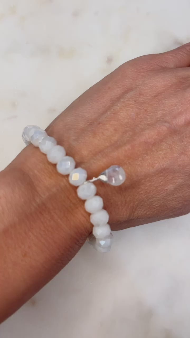 Stretch Wrap Bracelet in Moonstone Crystal with Sterling Silver Wrapped Moonstone