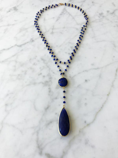 Double Diana Denmark Necklace in Sapphire with Sapphire Drop