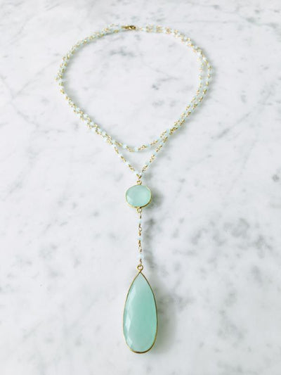 Double Diana Denmark Necklace in Chalcedony with Chalcedony Drop