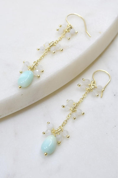 Larimar Dangle Earrings with Moonstone