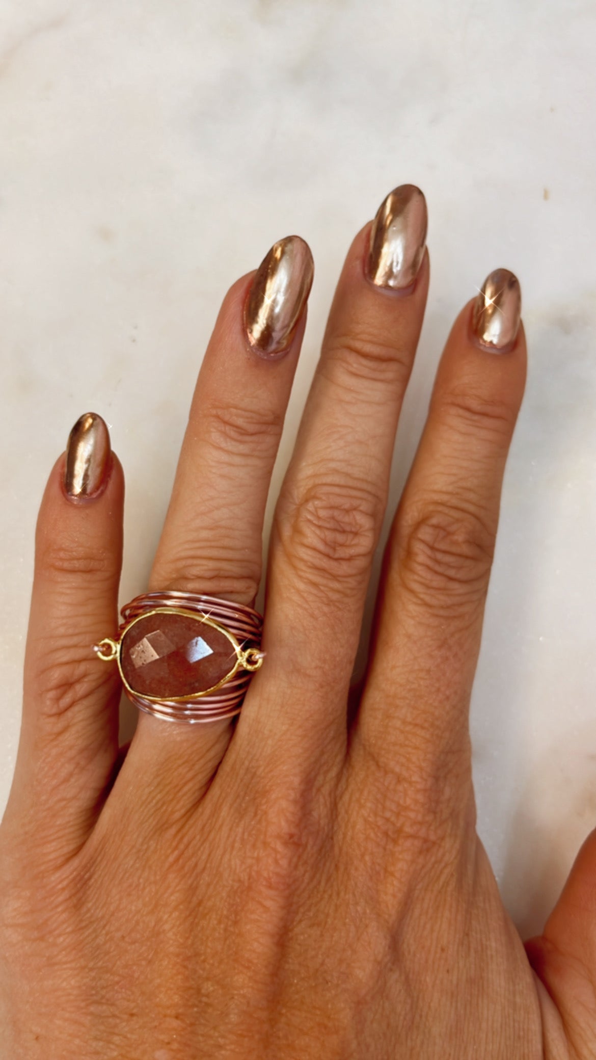 Torrey Ring in Cherry Quartz with Rose Gold